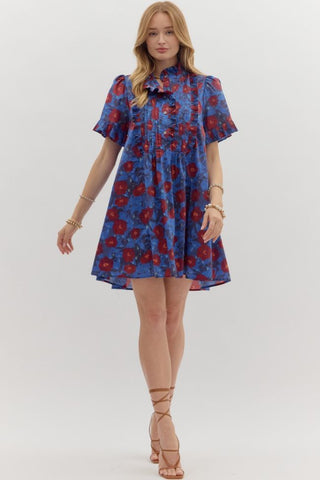 MIDNIGHT PINTUCK FLORAL DRESS
