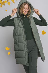 GREEN HOODED PUFFER VEST