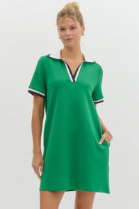 SHORT SLEEVE GREEN POLO DRESS WITH NAVY ACCENTS Parker Jane Boutique SHORT SLEEVE GREEN POLO DRESS WITH NAVY ACCENTS Parker Jane Boutique