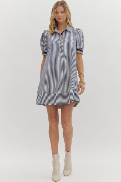 NAVY STRIPED SWING DRESS