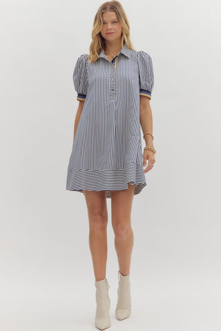 NAVY STRIPED SWING DRESS