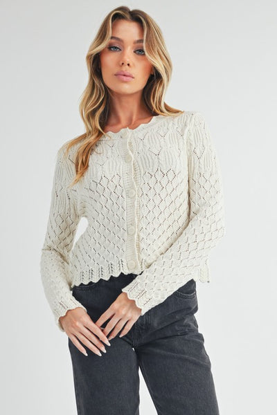 IVORY POINTELLE CARDIGAN