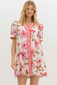 PINK AND ORANGE FLORAL BUTTON UP DRESS