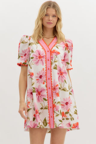 PINK AND ORANGE FLORAL BUTTON UP DRESS