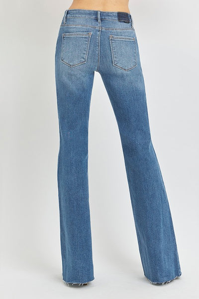 MID RISE FLARE RAW CUT HEM DENIM