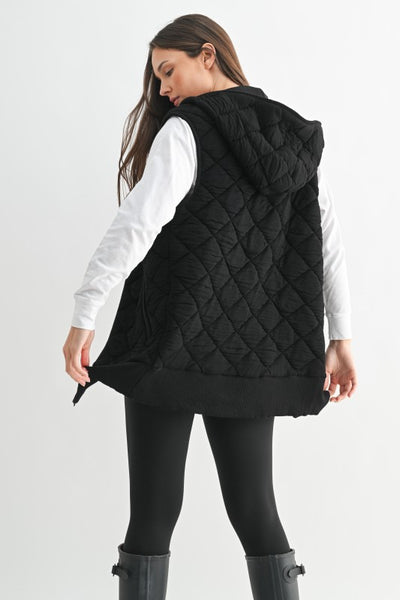 BLACK OVERSIZED QUILTED VEST