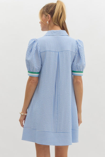 LIGHT BLUE STRIPED MINI DRESS