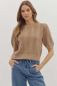 TAUPE SHORT SLEEVE SWEATER