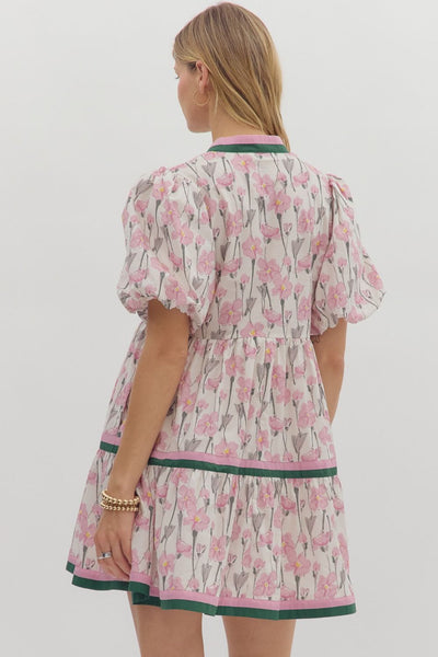 PINK AND GREEN BUBBLE SLEEVE DRESS