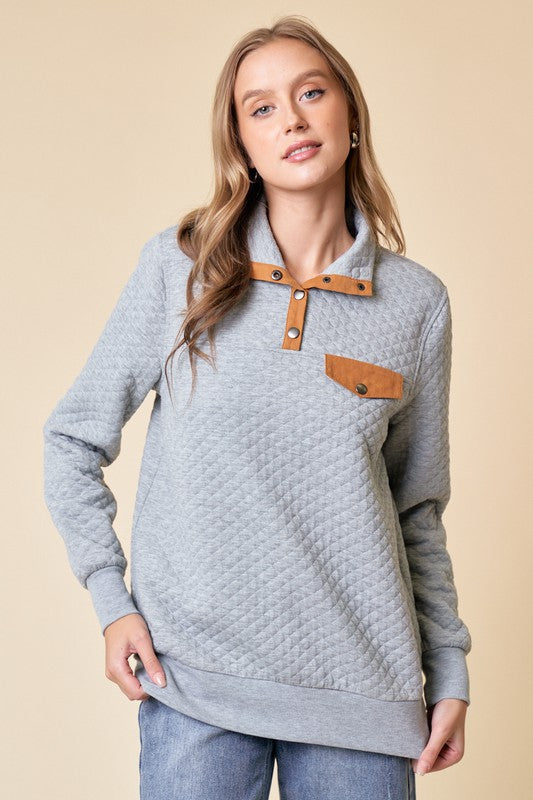 GREY PULLOVER WITH BURNT ORANGE DETAILS