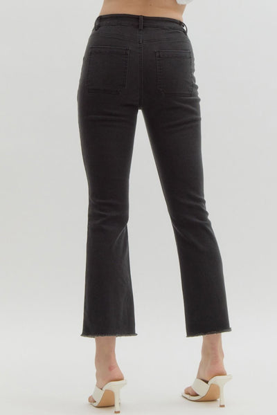 BLACK HIGH RISE FLARE DENIM