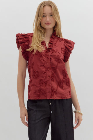 CHERRY FLUTTER SLEEVE TOP