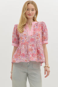 PINK AND PURPLE FLORAL PEPLUM