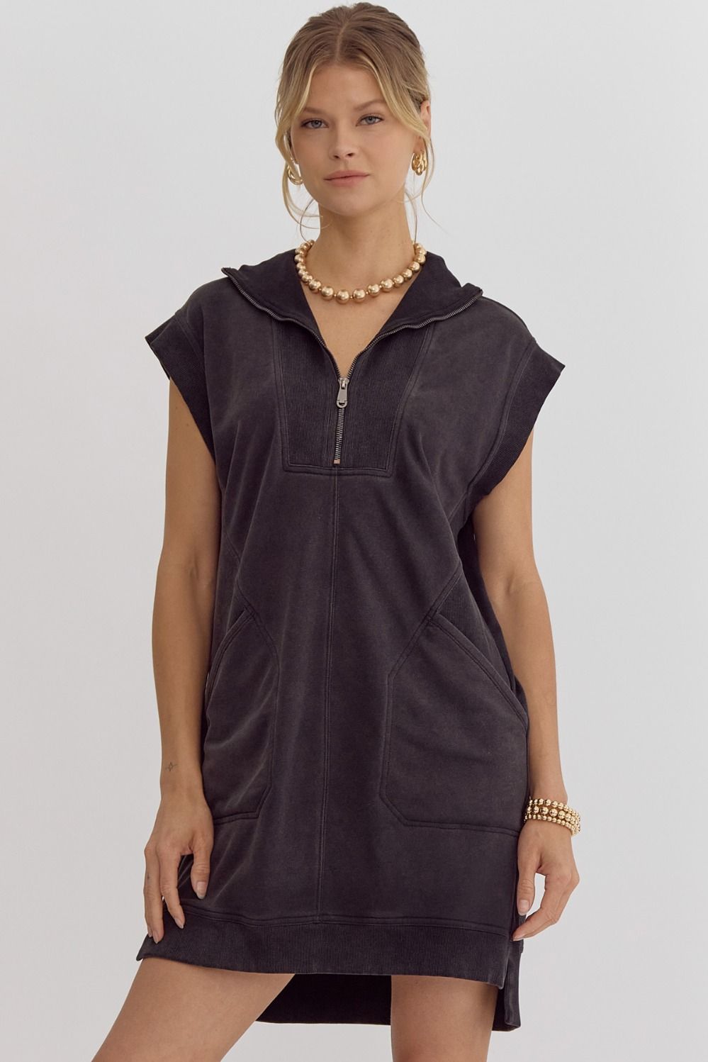 HALF ZIP SLEEVELESS DRESS