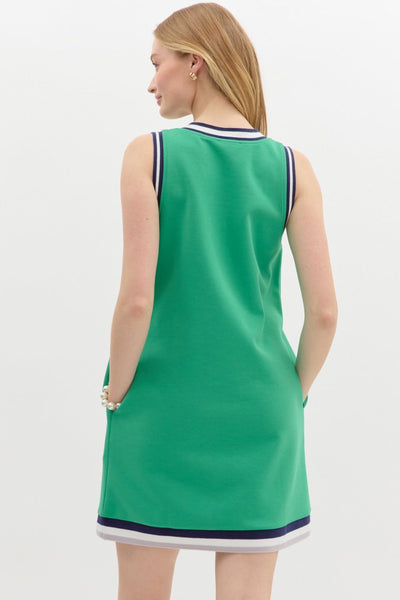 GREEN POLO DRESS WITH NAVY DETAILS