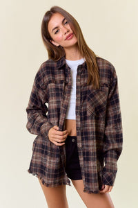 BROWN/BLACK FRINGE FLANNEL