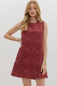 BURGUNDY SLEEVELESS FLORAL DRESS