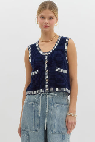 NAVY SLEEVELESS SWEATER VEST