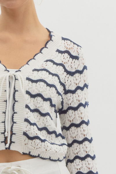 NAVY STRIPED CROPPED CARDIGAN