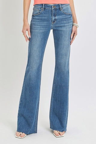 MID RISE FLARE RAW CUT HEM DENIM