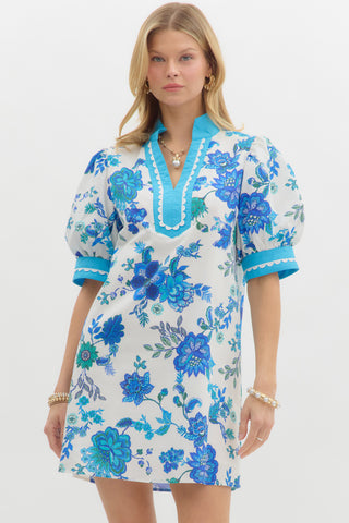 OCEAN BLUE FLORAL DRESS
