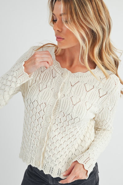 IVORY POINTELLE CARDIGAN