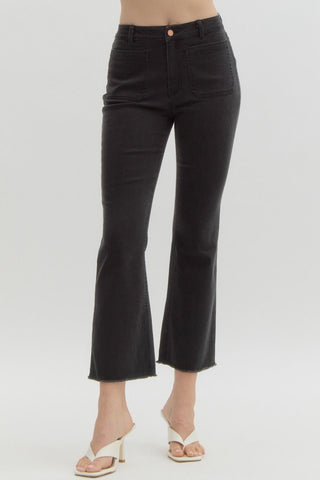 BLACK HIGH RISE FLARE DENIM