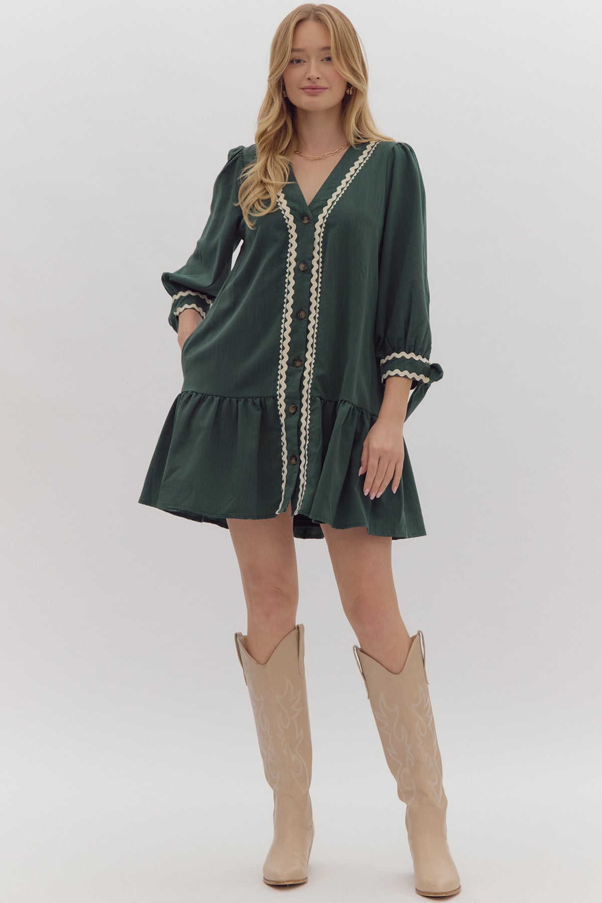 GREEN RIC RAC DRESS