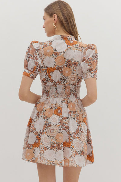 RUST FLORAL PRINT ZIP-UP DRESS