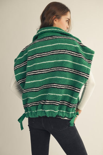 GREEN STRIPED SHERPA VEST