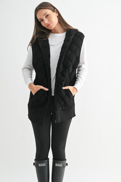 BLACK OVERSIZED QUILTED VEST