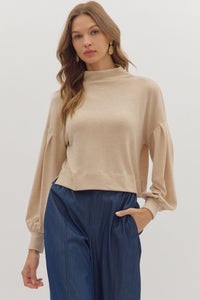 OATMEAL MOCK NECK KNIT TOP