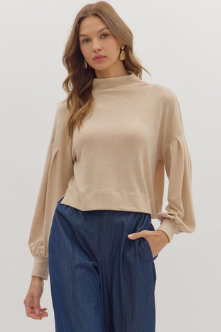 OATMEAL MOCK NECK KNIT TOP