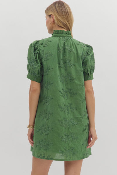 FOREST FREEN SHORT SLEEVE FLORAL BUTTON UP DRESS