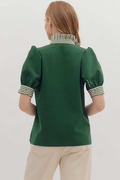 GREEN TOP WITH STRIPED COLLAR