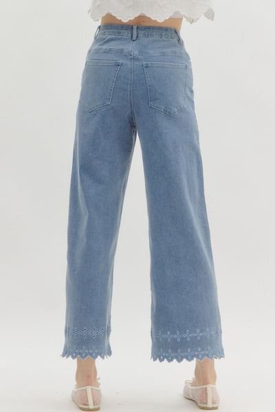 HIGH WAISTED ANKLE LENGHT EYELET DENIM