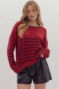 RED SEQUIN BOW DETAIL SWEATER