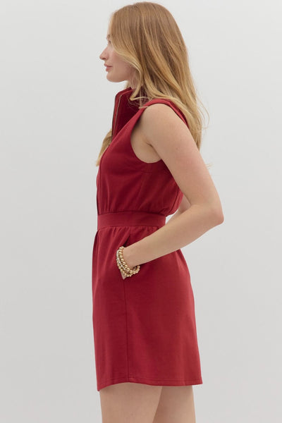 WINE SOLID ZIP-UP DRESS