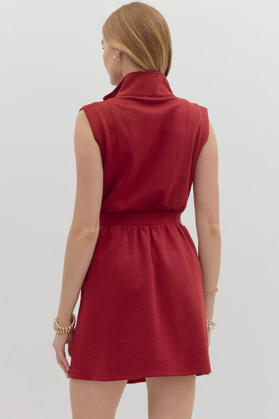 WINE SOLID ZIP-UP DRESS