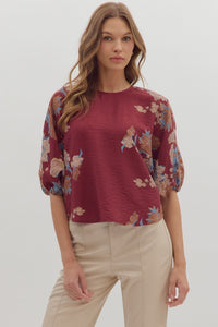 BURGUNDY FLORAL DETAIL TOP