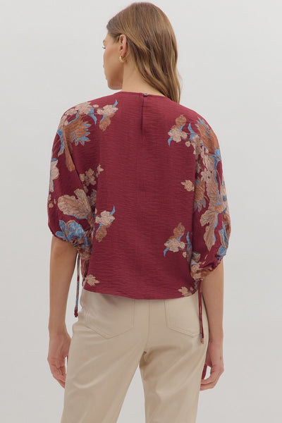 BURGUNDY FLORAL DETAIL TOP