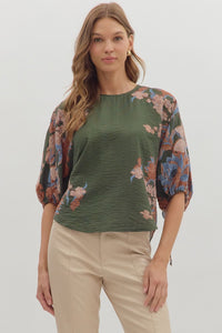 GREEN FLORAL DETAIL TOP