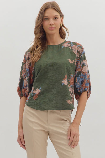 GREEN FLORAL DETAIL TOP