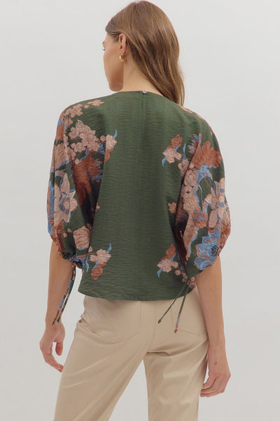 GREEN FLORAL DETAIL TOP
