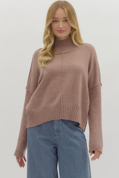 BEIGE MOCK NECK SWEATER