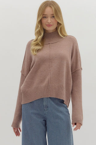 BEIGE MOCK NECK SWEATER