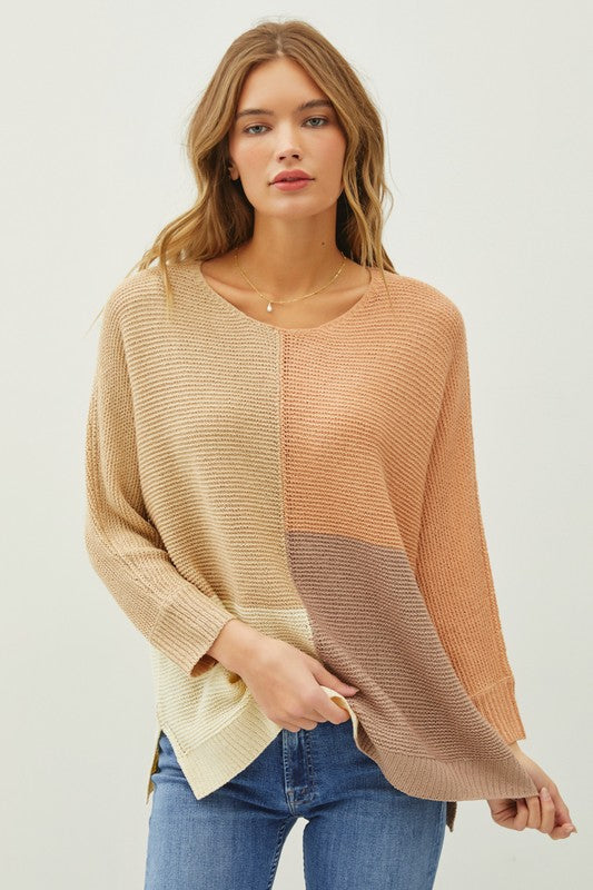 BEIGE COLOR BLOCK SWEATER