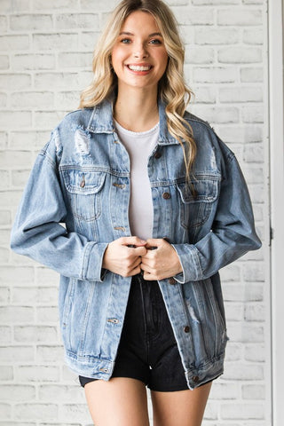 DISTRESSED OVERSIZED DENIM JACKET