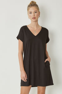 BLACK V-NECK T-SHIRT DRESS – Parker Jane Boutique