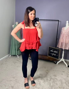 RED ASYMMETRICAL TIERED TOP